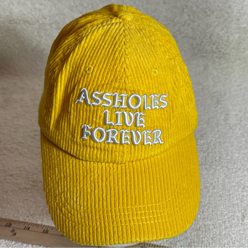 Yellow corduroy cap with "ASHOLES LIVE FOREVER" embroidered Strapback Hat ALF